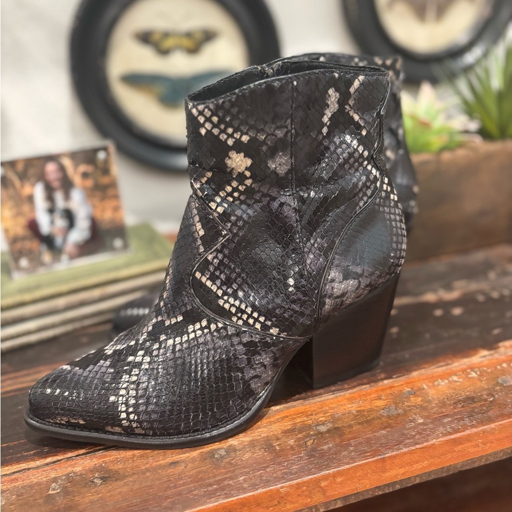 Black Snake Print Ankle Boots